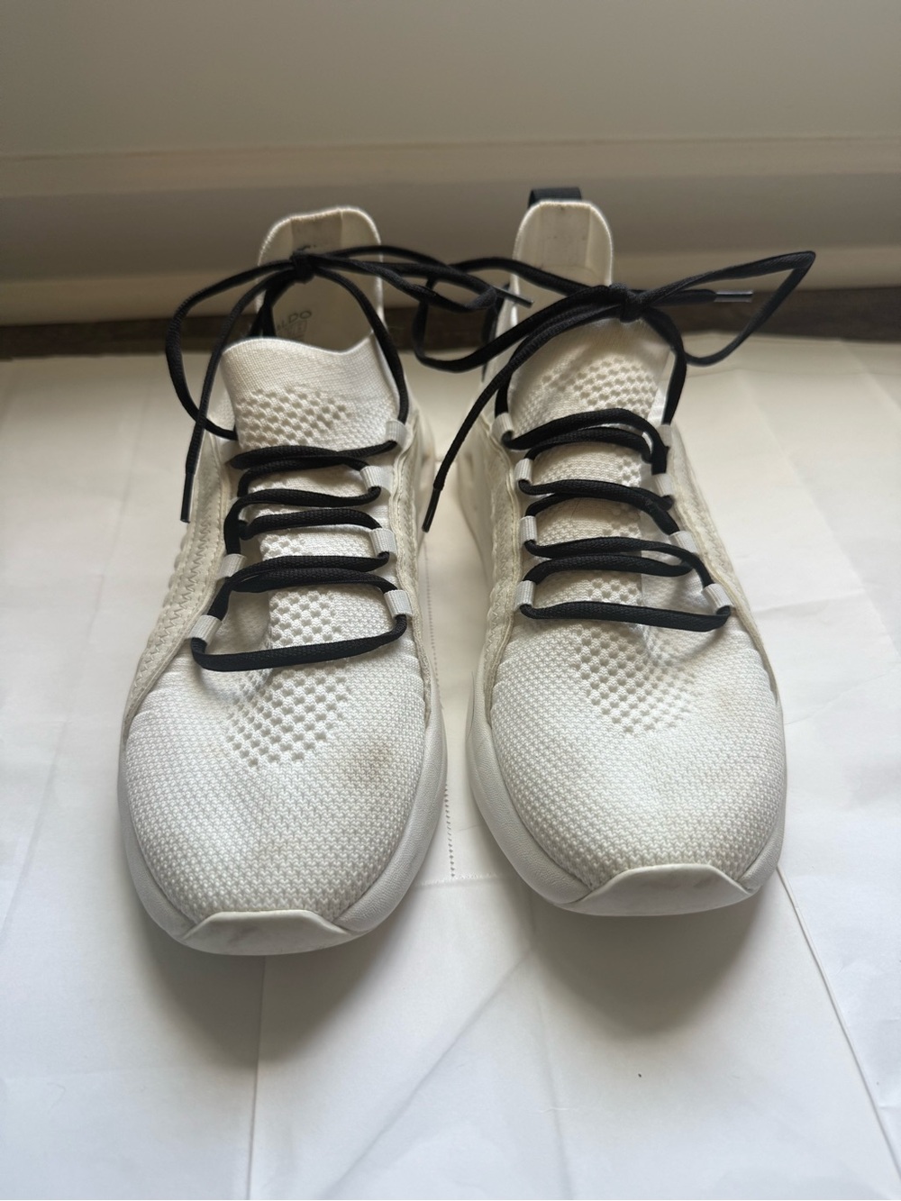 Aldo Pillow Walk White Knit Athletic Sneakers with Black Laces